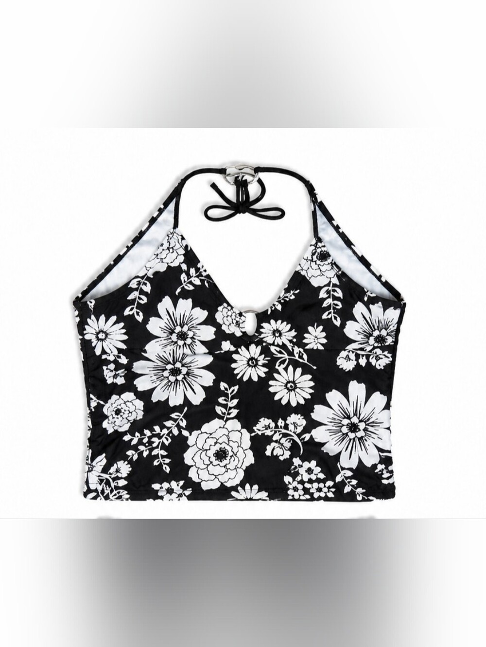 Black & White Floral Halter Tankini